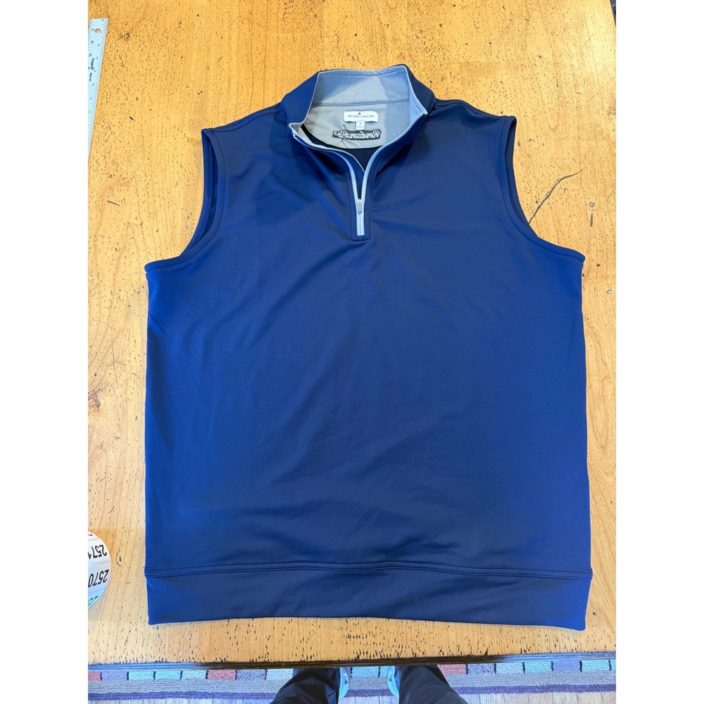 Peter Millar Perth Size M Navy Blue Quarter Zip Golf Vest Logo